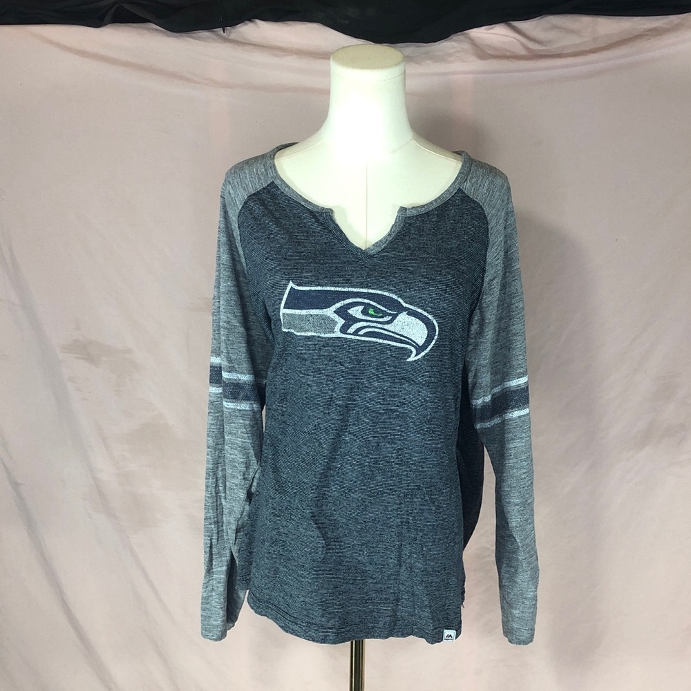 Seattle Seahawks Women's Long Sleeve Tee - Heathered Navy & Gray Size Large XL